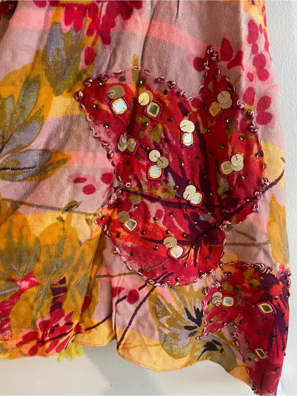 NWT Anthropologie Sunshine Scarf Floral Mirror Embellished Tassel Boho Wrap
